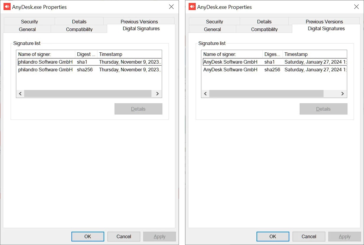 AnyDesk 8.0.6 (po lewej) vs AnyDesk 8.0.8 (po prawej)